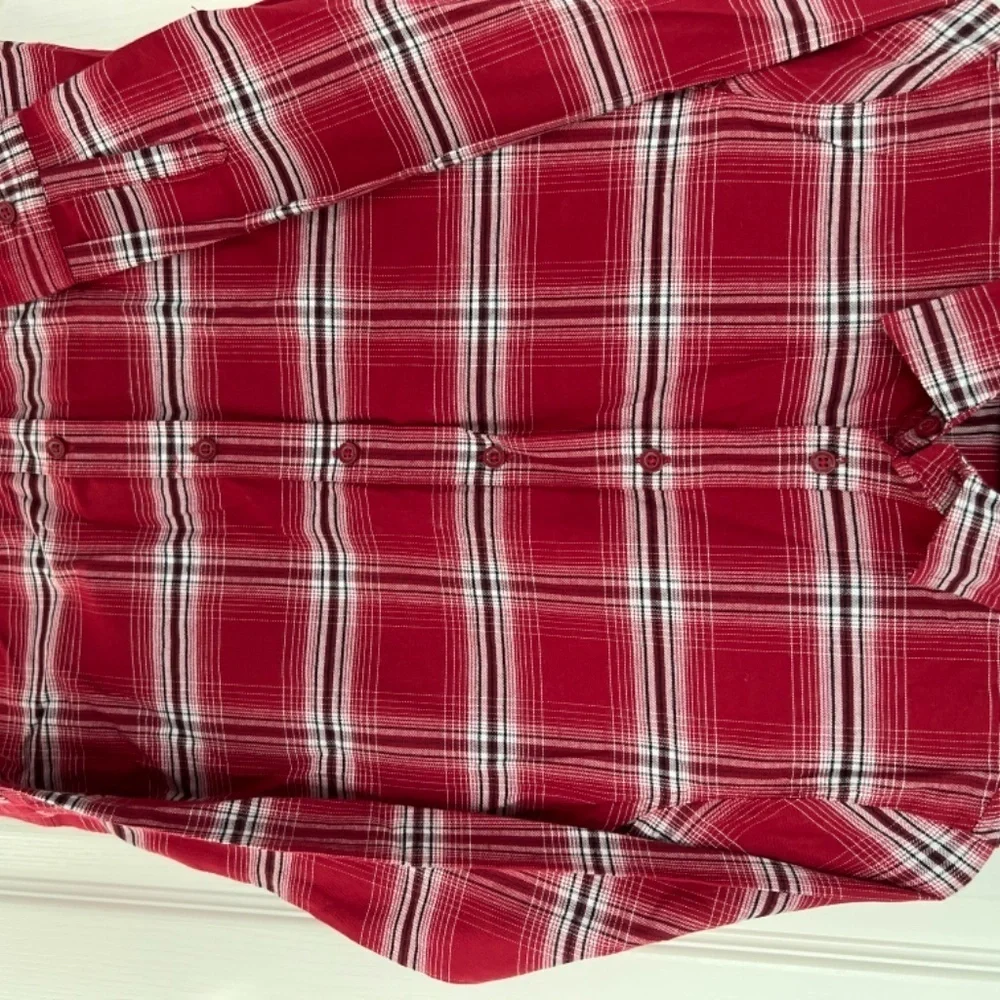 Boys shirt, size 11-12, red plaid, mangoon teen, brand new no tags